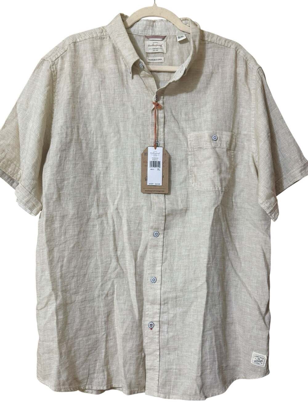 Weatherproof Vintage Men's XL Washable Linen Short Sleeve Button Down Shirt